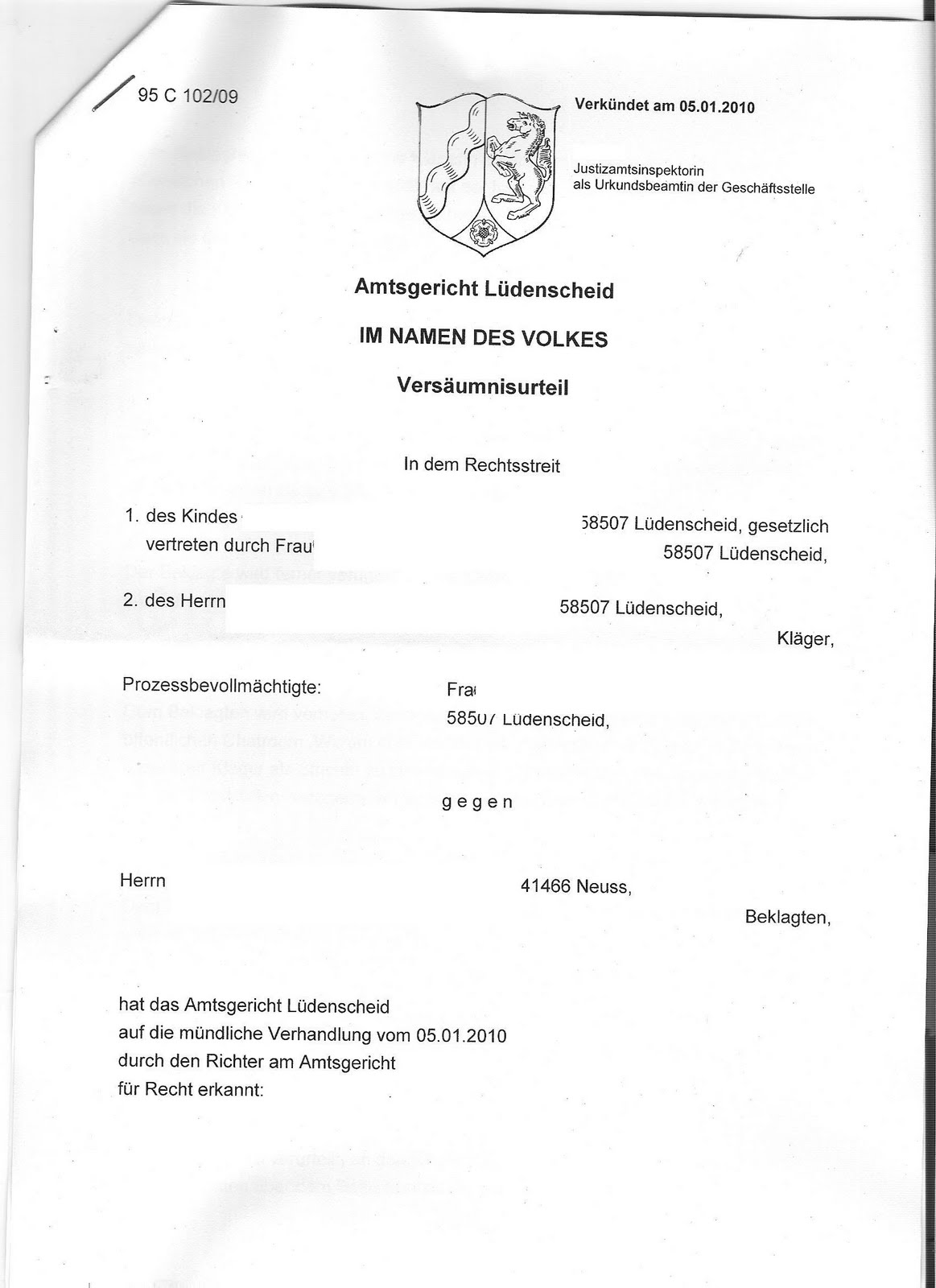 Urteile aus dem Chatleben des K. B. S.: Versäumnisurteil AG Lüdenscheid 5.1.10